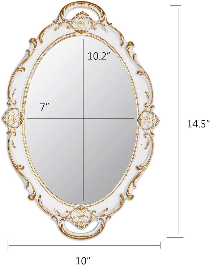 YCHMIR Vintage Mirror Small Wall Mirror 14.5 x 10 inchs Oval White