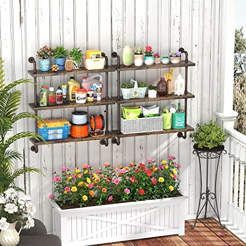 Helsin 3 Tier Industrial Pipe Shelf Rustic Wood Floating Wall Display Bookshelf Storage Rack Sundries Holder for Kitchen Office Bathroom Organization and Home Decor (32 Inch)