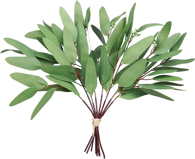 GREENTIME 8 Pack 13“ Faux Eucalyptus Stems with Seeds Artificial Leaves | Seeded Branches Greenery Stems for Bridal Wedding Bouquet Vase Table Centerpiece Decor