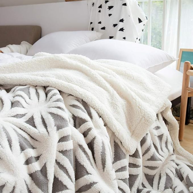 LOMAO Sherpa Fleece Blanket Gifts for Mom Dad Cozy Soft Throw Blanket for Women Men Birthday Gifts Dual Sided Couch Sofa Bed Blanket (Grey, 60''x80'')