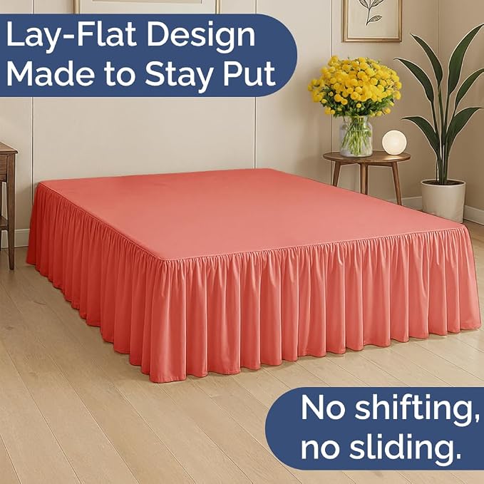 Bedskirt Queen Size Ruffle - Ruffled Bed Skirt - 12 Inch Drop - Coral | Bedskirt with Platform, Ultra-Soft Premium Hotel Quality, Wrinkle Free, Fade & Shrink Resistant, for Women, Men, Kids & Teens