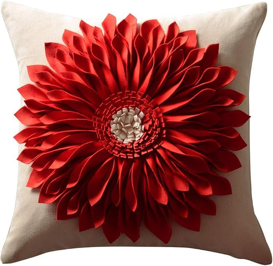 OiseauVoler Decorative Handmade 3D Flower Throw Pillow Covers 18 x 18 Inch | Accent Pillowcases Cushion Covers for Home Sofa Car Bed Room Decor Reddish orange Dog Hair Resistant