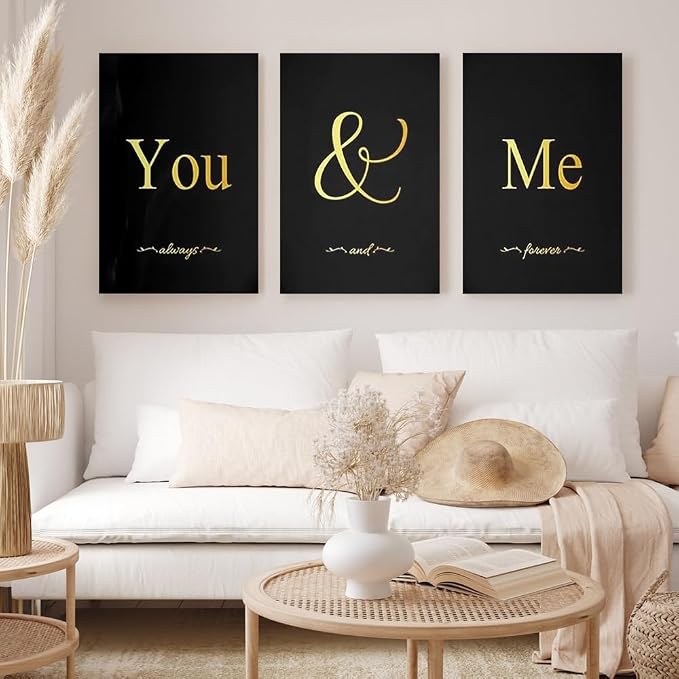 GUBIYU Black and Gold Love Canvas Poster - Aesthetic Wall Art for Bedroom, Farmhouse, Corridor - Ideal Gift for Girls - 24"x36"
