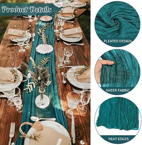 Teal 10FT Cheesecloth Table Runner Boho Gauze Fabric Table Runner Rustic Sheer Runner for Wedding Bridal Baby Shower Birthday Party Boho Table Decor（1 Pack Teal）