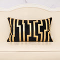 Alerfa Geometric Gold Leather Striped Throw Pillow Cover 12x20 Inch, Luxury Velvet Embroidered Decorative Lumbar Pillow Cover for Couch Living Room Bedroom, Black