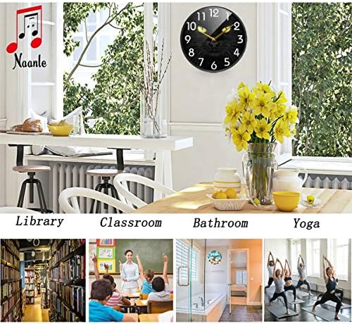 Naanle Black Cat Looking Camera Round Wall Clock, 12 Inch Silent Battery Operated Quartz Analog Quiet Desk Clock for Home,Office,School