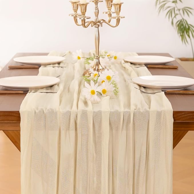 Cheesecloth Table Runner Fall Boho Wedding Birthday Party Home Decor | Beige 10pcs Rustic Gauze 10FT Cheese Cloth Sheer Farmhouse Dining Runner for Baby Shower Bridal Holiday Decorations
