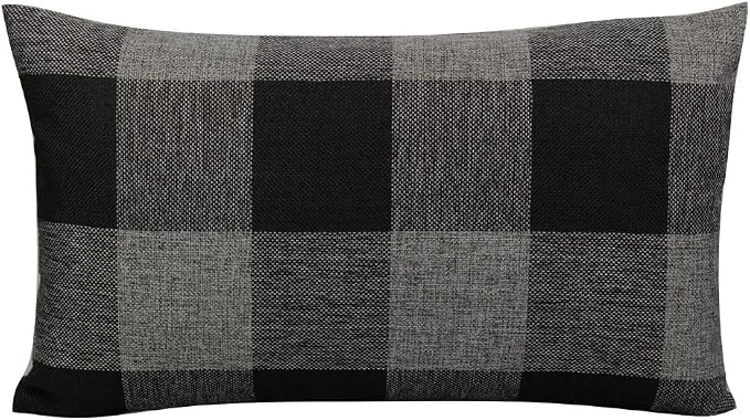 VAKADO 12x20 Inch Pack of 2 Farmhouse Retro Check Plaids Lumbar Throw Pillow Covers Decorative Rectangle Cushion Cases for Sofa Couch Car, Black Grey/Gray
