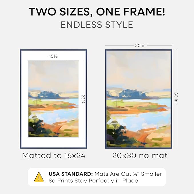 Homeforia 20x30 Blue Picture Frame, High-End Metal, 16x24 Mat, Glass