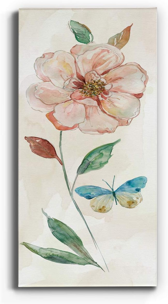 Renditions Gallery Canvas Floral Wall Art Modern Paintings Decorations Rose Red Wash Romantic Canvas Glam Botanical Wall Hanging Artwork Prints for Bedroom Office Kitchen - 20"x40" LT43