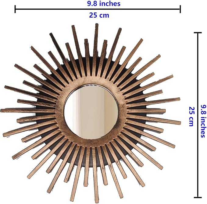 Retor OLD Gold Mirrors for Wall Pack of 3. Round. More Contemporary Sense.Rays of Light and Annual Ring Shape.Glass Decorative Wall Mirrors for Decor Home Decor.Plastic Frames.Old Sun Gold Color.