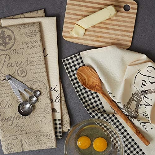 DII French Style Tabletop Kitchen Collection, Dishtowel Set, 18x28, Assorted Eiffel Tower, 4 Piece