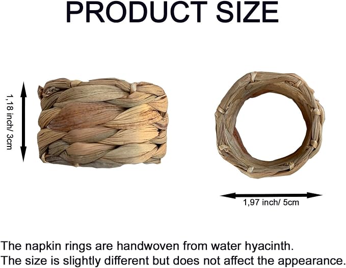 Set 24 Water Hyacinth Napkin Rings, Handwoven by Laquedecraft | Handwoven 100% Natural Water Hyacinth Napkin Rings, Fits Most Cloth Napkins, Reusable & Easy to Clean