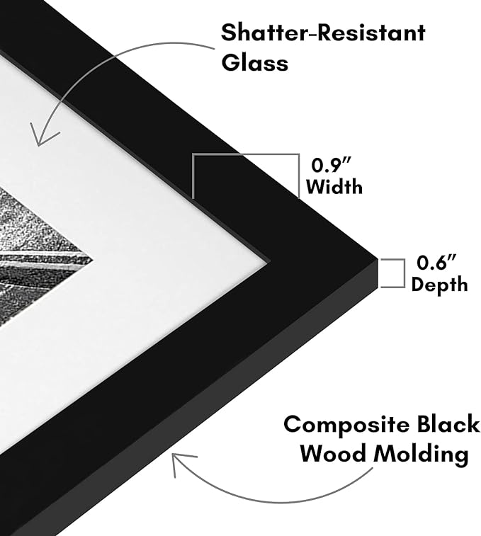 Americanflat 11x14 Picture Frame with Shatter-Resistant Glass - Use as 8x10 Frame with Mat or Display 11x14 Photo Without Mat - Signature Collection - Picture Frames for Wall Display - Black