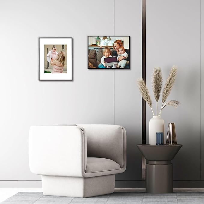 Frametory 2 Pack 11x14 Aluminum Frame with Mat for 8x10 Photo, Black