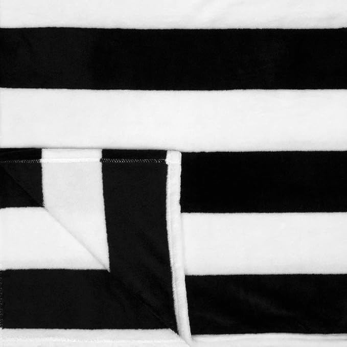 PAVILIA Striped Throw Blanket for Sofa Couch Bed | Soft Flannel Fleece Stripe Black and White Decorative Throw | Warm Cozy Lightweight Microfiber | 60 x 80 Inches