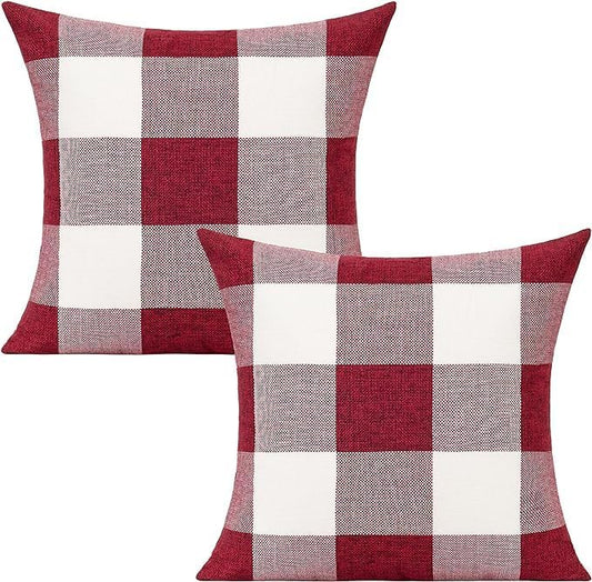 VAKADO Christmas Throw Pillow Covers 18x18 Set of 2 Red and White Buffalo Check Plaid Xmas Outdoor Valentine Holiday Farmhouse Decorative Cushion Cases Home Décor for Sofa Couch Bedroom