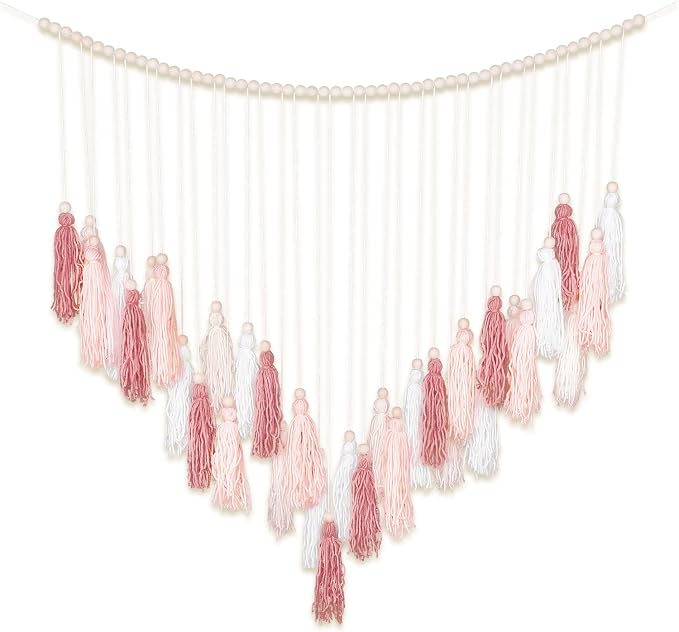 Luxbrand Large Macrame Wall Haning Boho Home Decor, Blush Pink Tassel Wall Decor Bohemian, Bedroom Living Room Girls Room Nursery Dorm Room Decoration Christmas Gift