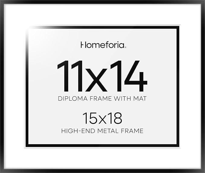 Homeforia 15x18 Black Diploma Frame, High-End Metal, 11x14 Mat, Glass