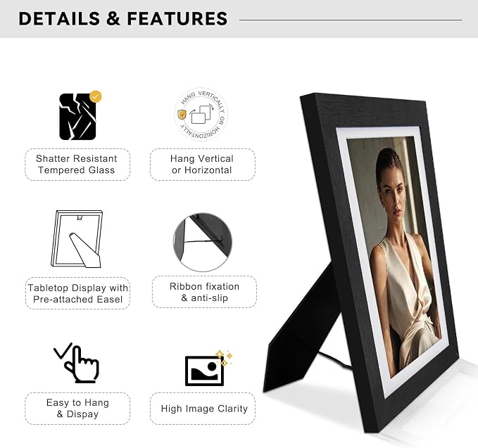 5x7 Picture Frame-Black Photo Frame,4x6 Mat,Tempered Glass,Engineered Wood
