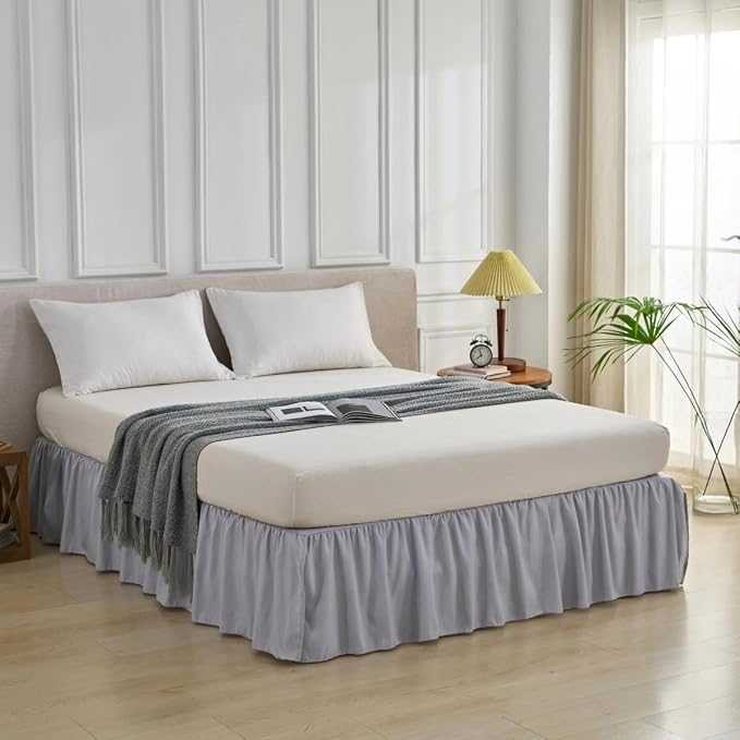 Bed Skirt Queen Size Ruffled Bed Skirt, 12'' Queen Dust Ruffle Bed Skirts | With Split Corners, Dust Ruffle with Platform, Microfiber, Breathable, Soft, Easy Fit, Silver Gray