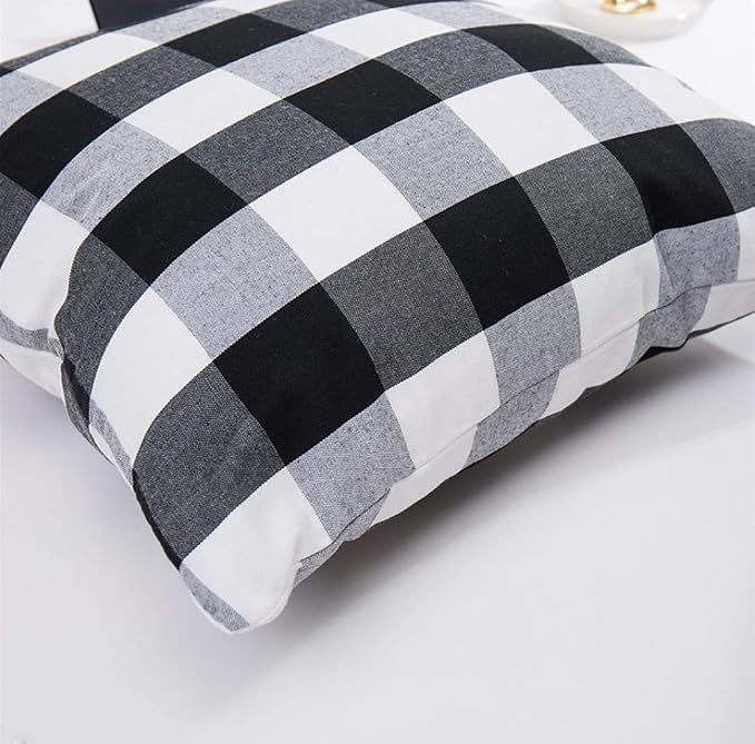 HOPLEE Outdoor Pillow Covers 16x16 Black and White Pillow Covers Buffalo Plaid Stripe and Gingham Design 16x16 Inches Set of 4