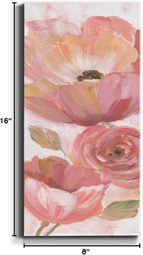 Renditions Gallery Canvas Floral Wall Art Home Paintings & Prints Pink Blooming Flowers Romantic Modern Vibrant Wall Hanging Decorations for Bedroom Office Kitchen - 8"x16" LT43