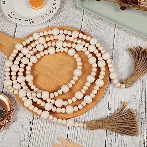 Jetec 7.9 Feet Wood Beaded Garlands with Tassels Christmas Hanging Ornaments Boho Farmhouse Decor Xmas Rustic Wooden Beads Garland for Christmas Table Wall Hanging Decor(Wood Color)
