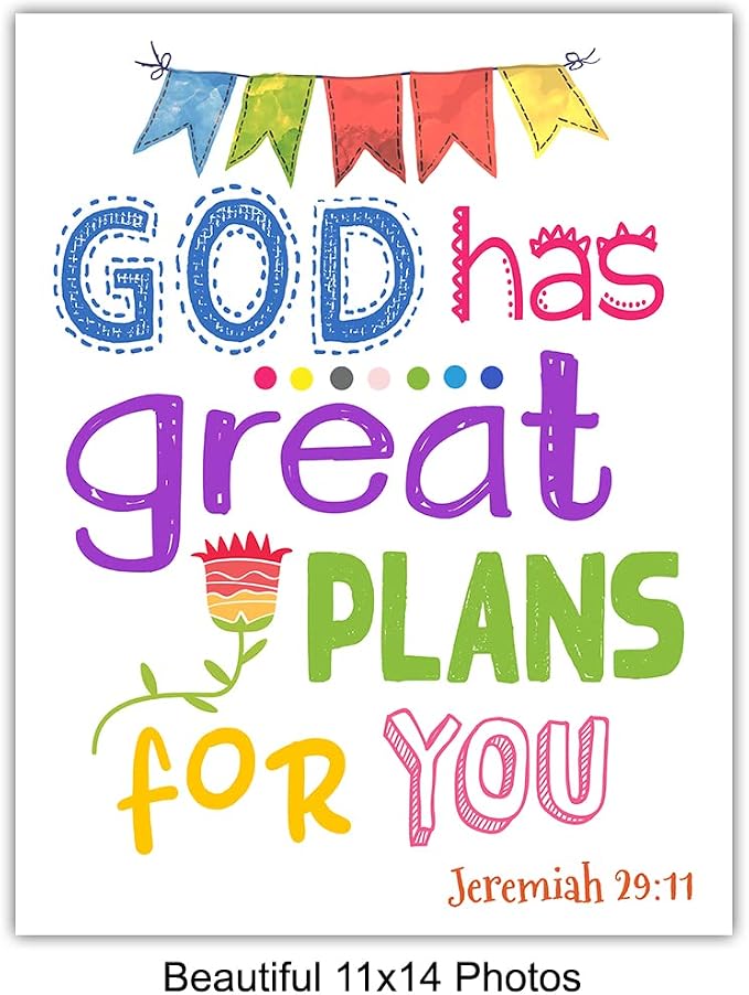 Religious Bible Verse Wall Art - LARGE 11X14 - Christian Decor for Kids Room, Boys, Girls Bedroom - Catholic Scripture Gifts for Women - Aesthetic Wall Collage Kit - Positive Inspirational Quotes