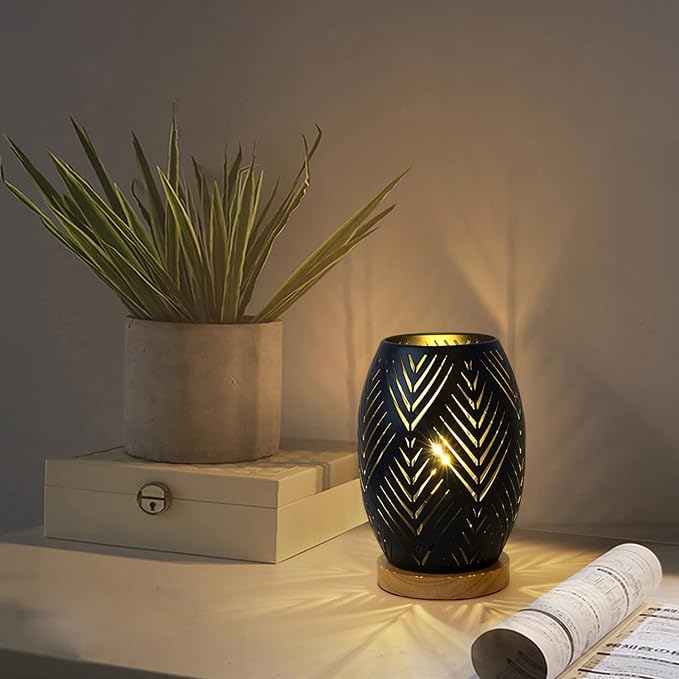 Bedside Table Lamp, Small Night Light Metal Lampshade and Wood Base, E12 40W Desk Lamp for Bedroom Living Room Home Decor Office Restaurant Bar, Black(Without Bulb)