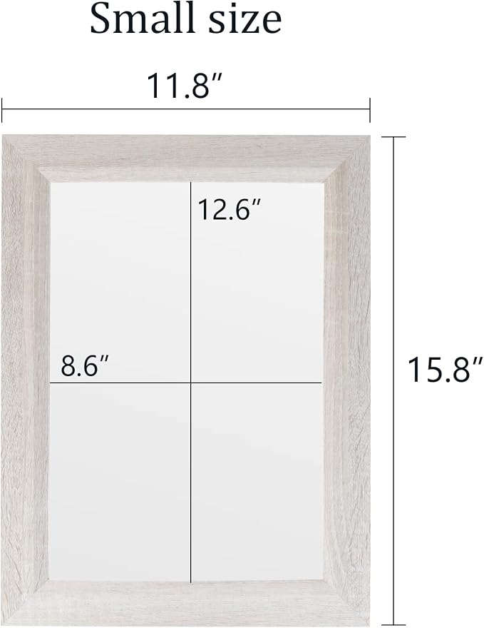 Small Rustic White Bathroom Mirror, Wooden Frame,11.8x15.8inch | Rectangle Wall Mirror, Hanging Horizontally or Vertically, Suitable for Living Room Bathroom Bedroom Entryway