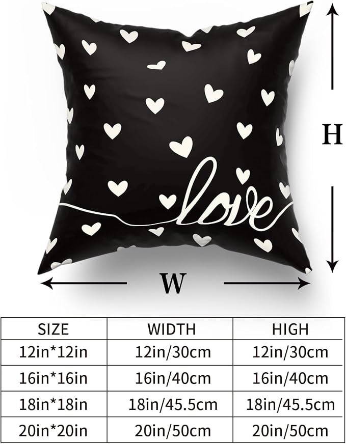 Giwawa Valentines Day Pillow Covers Set of 2 Black Love Hearts Throw Pillowcases Romantic Decorative Double Sided Cotton Square Cushion Covers 18x18inch for Sofa Couch Bedding Wedding Anniversary