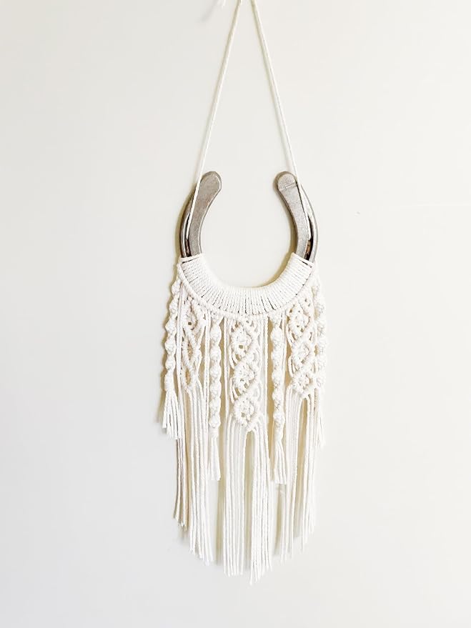 Dielianyi Equestrian Macrame Wall Hanging Equestrian wall art Handmade macrame decor Equestrian-inspired wall hanging horse lover decor (White)