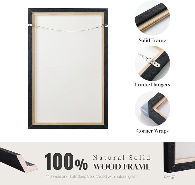 Large Framed Black and White Modern Abstract Wall Art Set of 3, 24x36 In | Big Paintings, Modern Artwork, Canvas Prints, Wood Frames, Minimalist Pictures, Living Room Bedroom Hallway Office Wall Decor