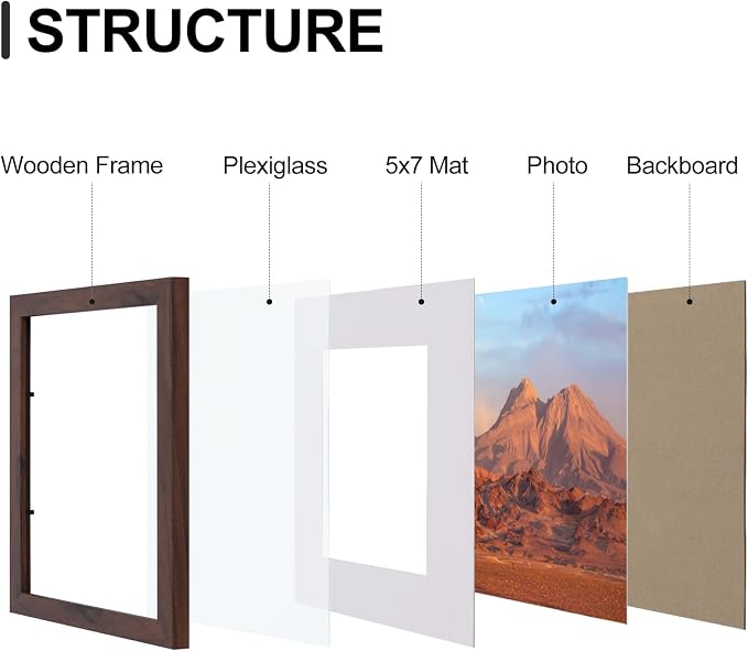 Vittanly 8x10 Picture Frames Set of 9 for Wall or Tabletop Display, Walnut | Display Pictures 5x7 with Mat or 8x10 without Mat, Small Photo Frames, Engineered Wood with Shatter Resistant Plexiglass