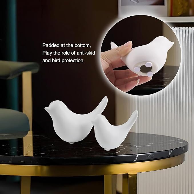 2 Pcs Ceramic Small Bird Figurines Modern Animal Statues for Home 、Room Decor and Bedroom Decor and Bookshelf Display (White)