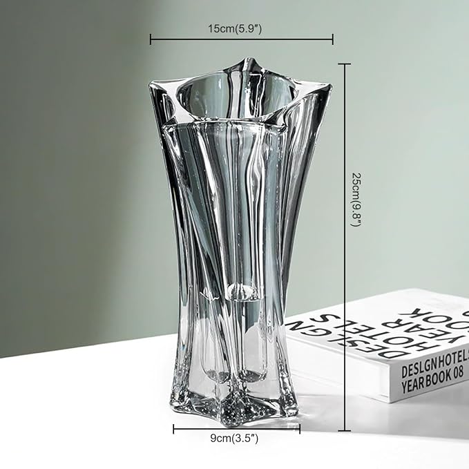 Crystal Glass Vase – Heavy Crystal Vase for Flowers with Weighted Bottom, Thick Durable Decorative Vases for Modern Home Decor, 9.8″ 3.5lb Clear Centerpiece (Smoke Gray)