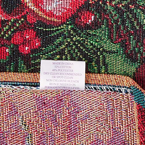 Violet Linen Decorative Christmas Poinsettias Design Tapestry, 13" X 70" Table Runner