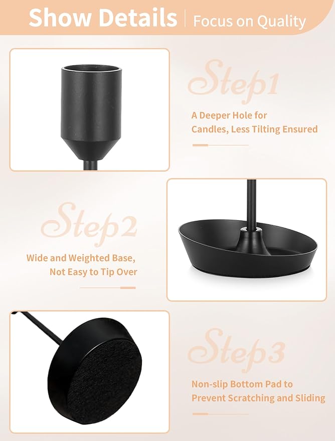 NUPTIO Black Candlestick Holders for Table: 6 Pcs Taper Candle Holders Bulk