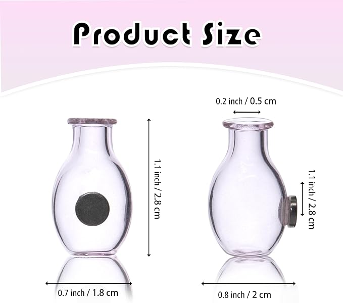 Nuvretk 2PCS Mini Vase Magnets, Cat Whisker Holder Glass Fridge Vase | Mini Glass Vase Magnet; Cat Whisker Keepsake Holder; Tiny Flower Display for Fridge Décor; Secure Magnetic Back
