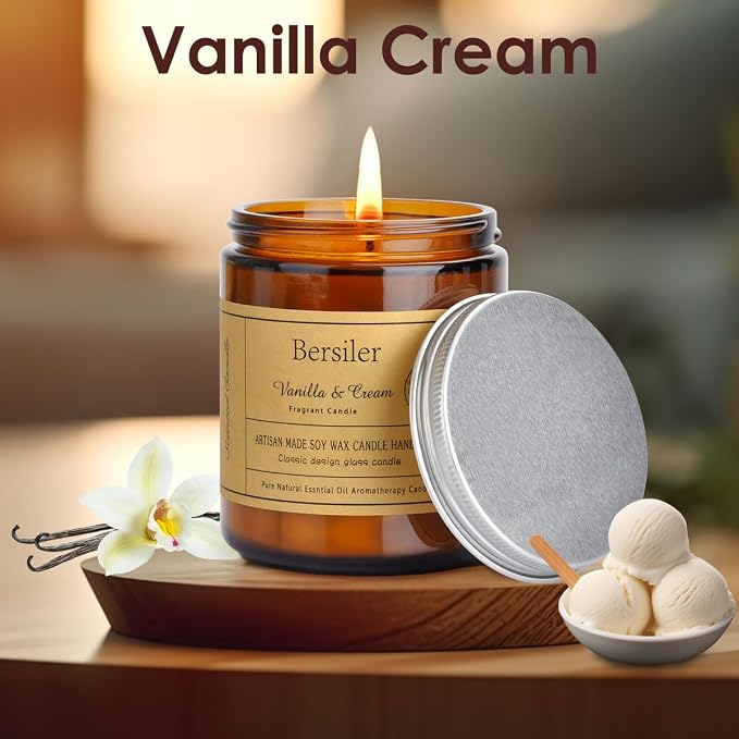 Vanilla Cream Scented Candles, Soy Wax Candles | Stress Relief and Relax Aromatherapy Candle, Candles for Home Bathroom, Gifts for Women Birthday Christmas