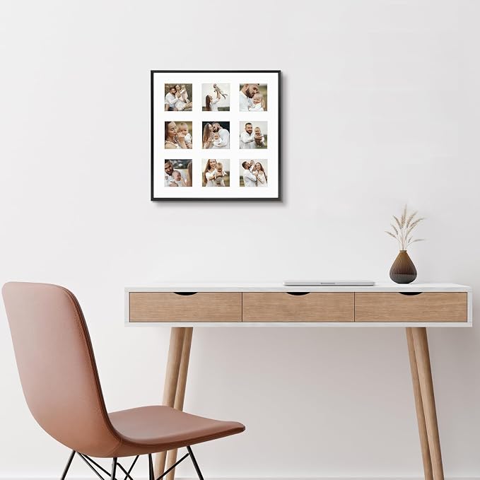 Golden State Art 16x16 Collage Frame w/Mat for 9 4x4 Photos Black 1 Pack