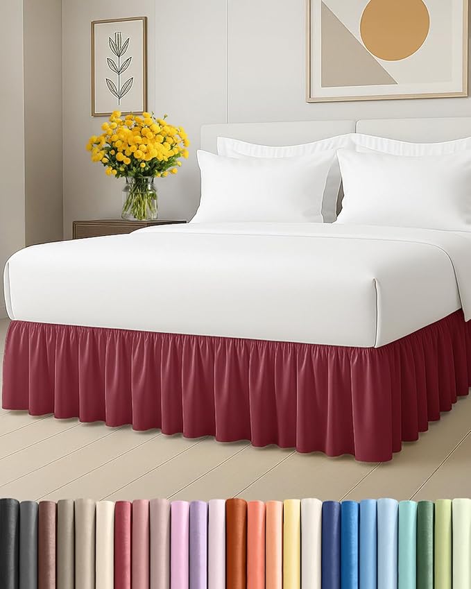 Bedskirt Full Size Ruffle - Ruffled Bed Skirt - 12 Inch Drop - Burgundy | Bedskirt with Platform, Ultra-Soft Premium Hotel Quality, Wrinkle Free, Fade & Shrink Resistant, for Women, Men, Kids & Teens