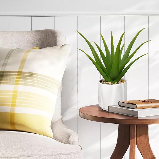 GnFlus Artificial Succulent Aloe Plants 12 Inch Faux Succulents with Ceramic Pot Fake Aloe Potted Plant for Home Indoor Bathroom Table Bedroom Shelf Office Decor