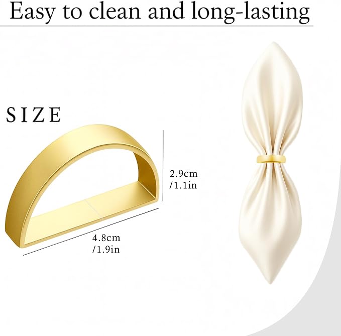 12 Pcs Stainless Steel Napkin Rings - Matt Gold Napkin Holder(Semicircle) | Matt Gold Napkin Holder Buckles for Table Kitchen Dinner Party Wedding Christmas Party