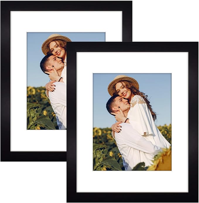 Golden State Art 11x14 Picture Frame Black,Solid Wood&Real Glass,Mat 8x10