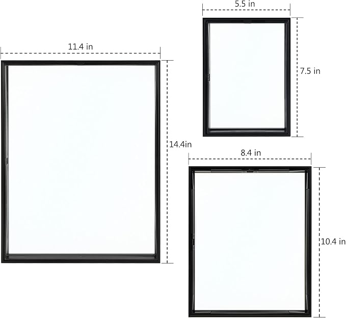 Golden State Art 7 Pack Aluminum Floating Frames Included 5x7 8x10 11x14 | Black, One 11x14 Two 8x10 Four 5x7 Frames, Wall Mount Display, Fit for Pictures, Pressed Flowers Any Size up to Frame Size