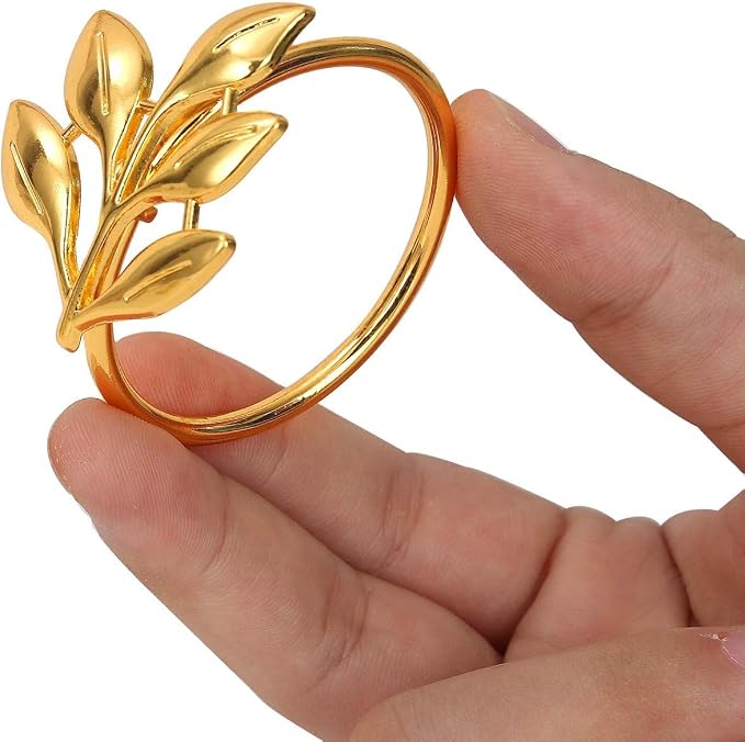 KPOSIYA Set of 100 Leaf Napkin Rings Metal Gold Napkin Holder Table Napkin Rings for Thanksgiving Day Christmas Dinning Table Parties Everyday (Ye Zi-Gold 100)