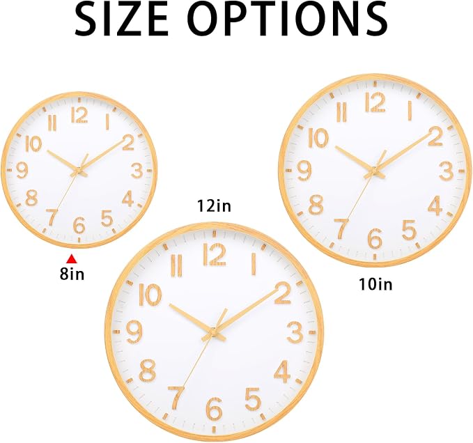 Wall Clocks Battery Operated 8 inch Modern Wall Clock,Silent Non Ticking Wall Clock for Living Room Bedroom Kitchen Office Classroom Decor (Wood Grain Yellow White)