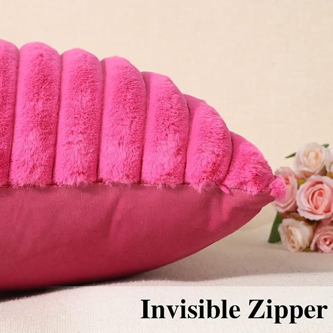 Soleebee Set of 2 Throw Pillow Covers Soft Cozy Velvet Pillowcase Faux Rabbit Fur Cover for Couch Sofa Bed Chair Home Decorative Pillows Cover (20x20 Inch, HOT Pink)
